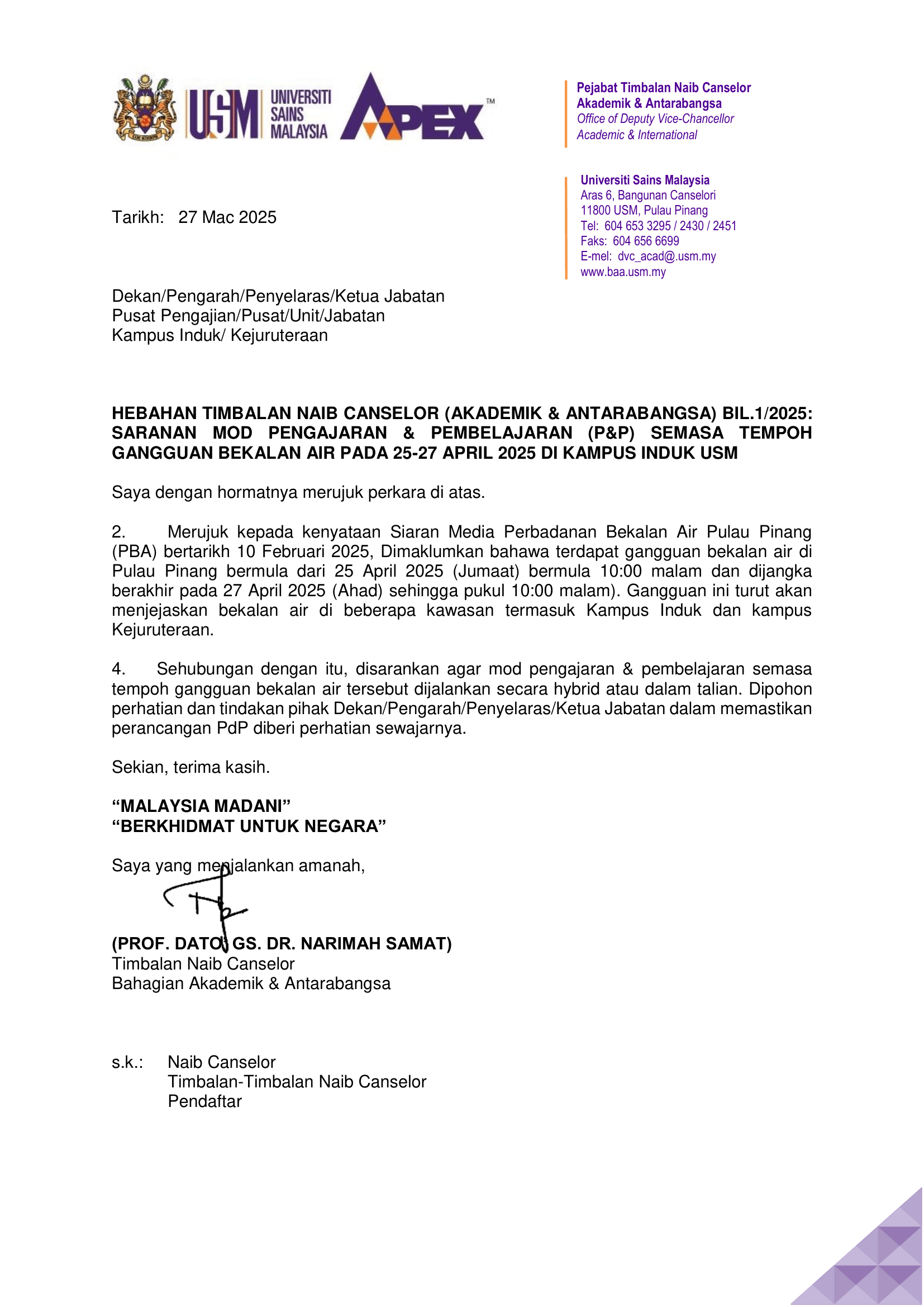 Hebahan TNCAA Bil.1 2025 PdPsemasaGangguanBekalanAir