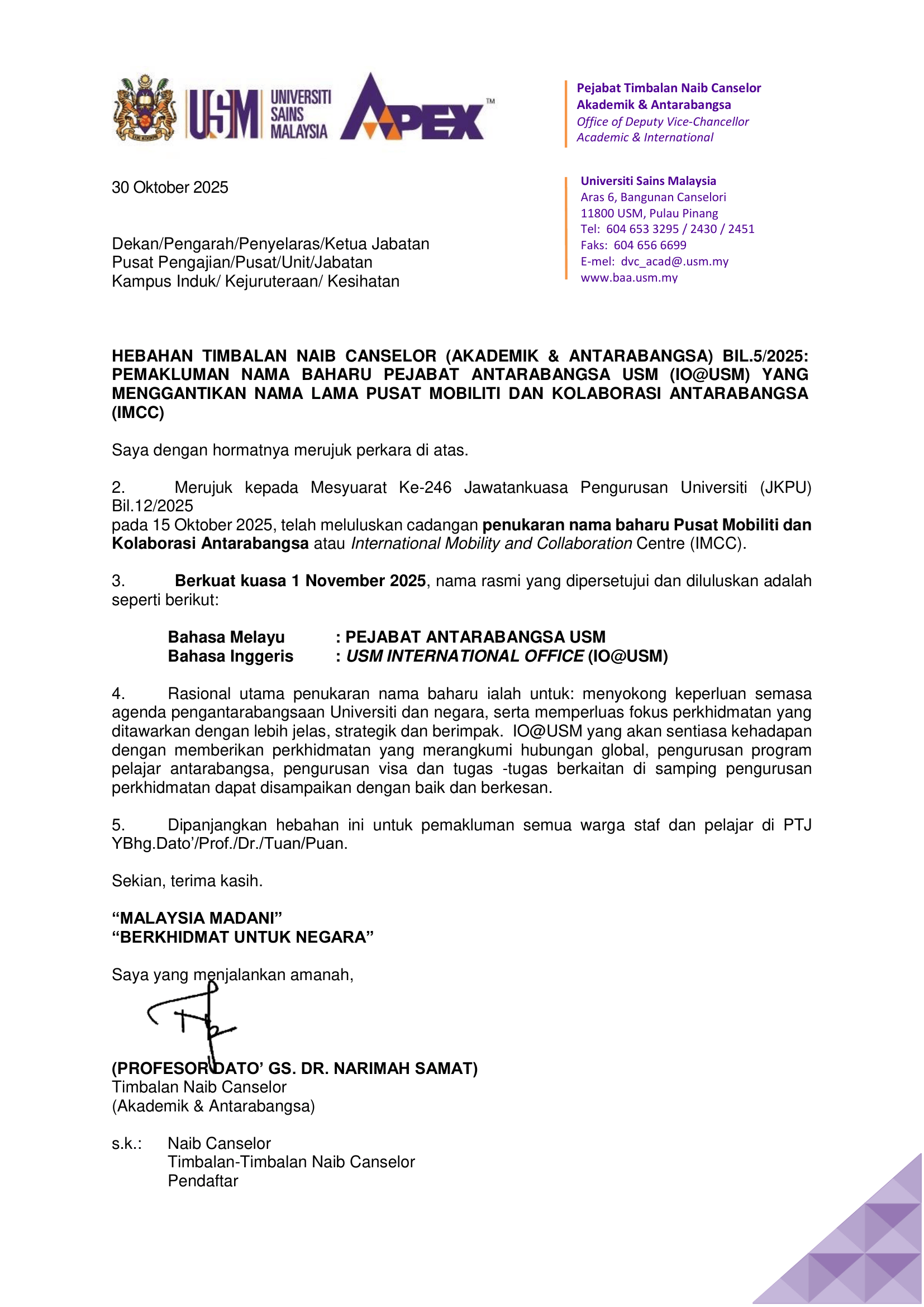 Hebahan TNCAA Bil.5 2025 Pertukaran Nama IMCC ke IO