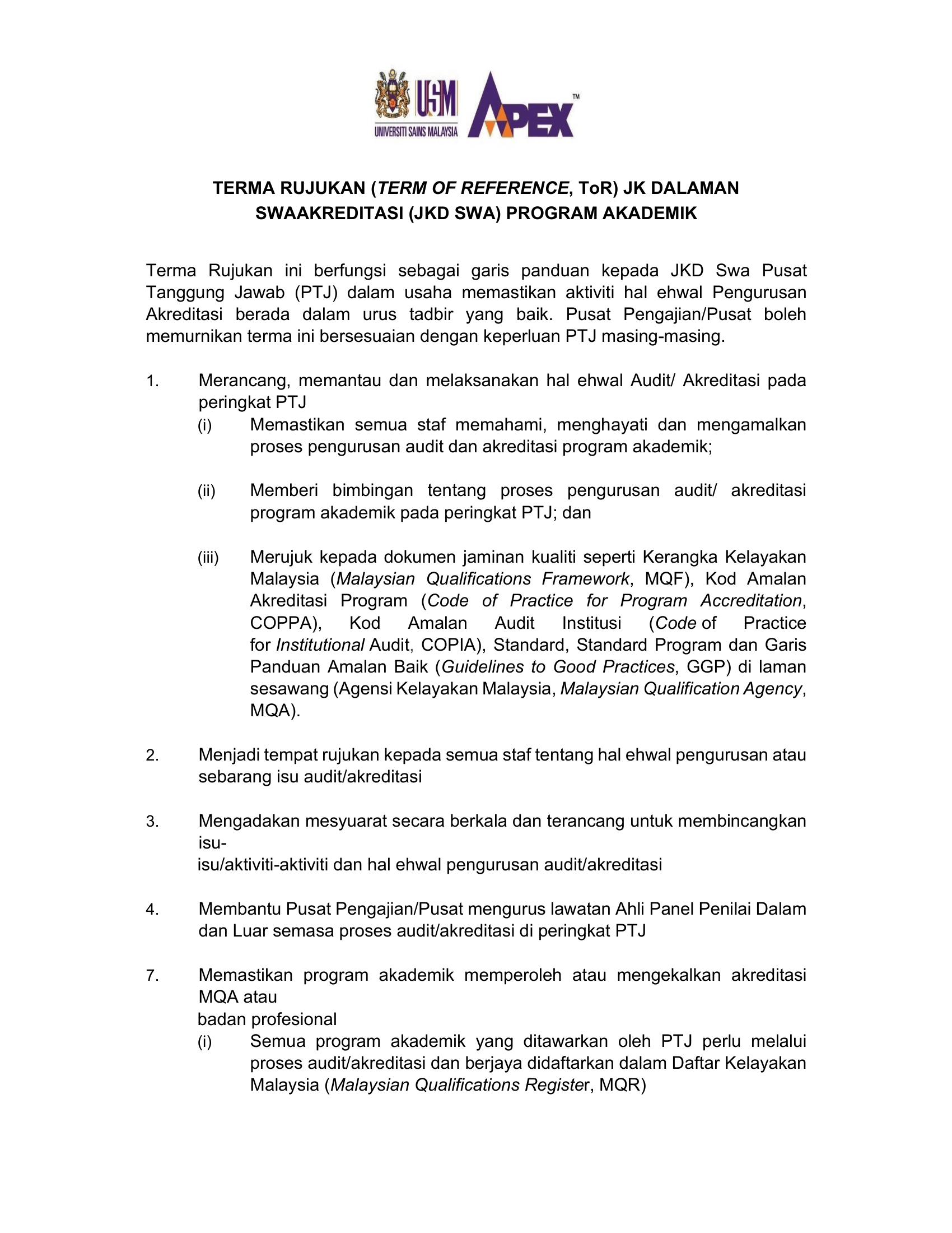 TERMA RUJUKAN JAWATANKUASA MINI SWAAKREDITASI 1